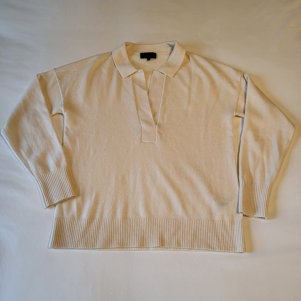 Quince Mongolian Cashmere Polo Sweater Ivory Women's Size Small Quiet Luxury